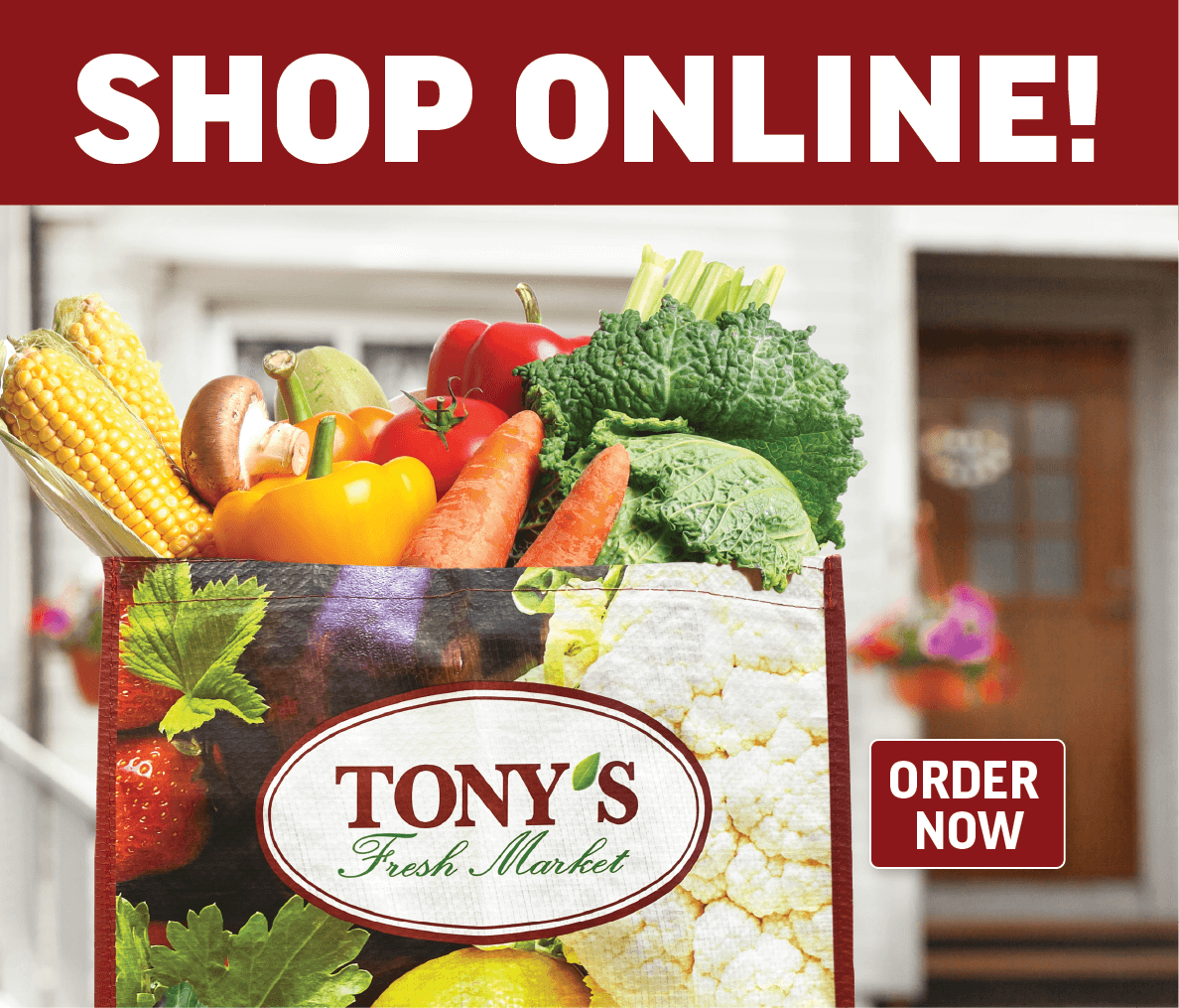 Tony’s Fresh Market offers grocery pickup and delivery with our partners at Instacart, DoorDash, Uber Eats, and Shipt